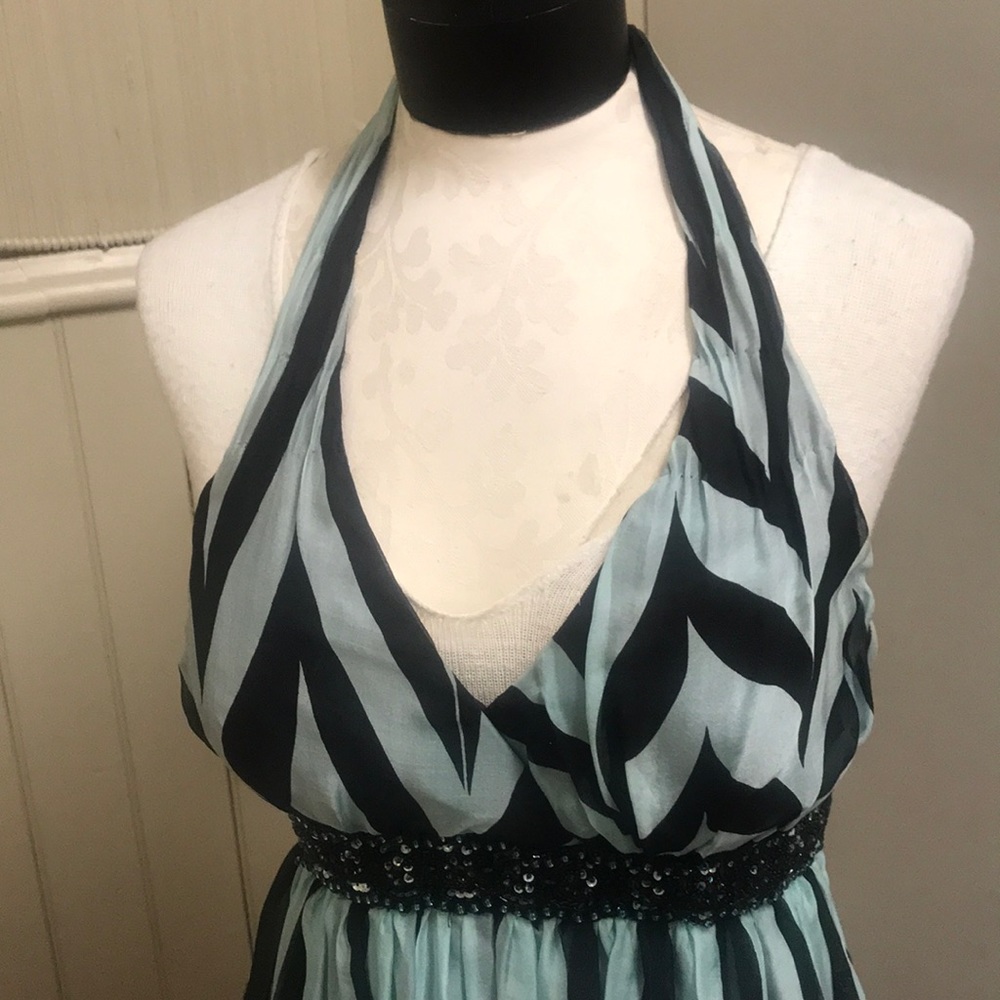 Cute halter dress blue and black design chiffon
